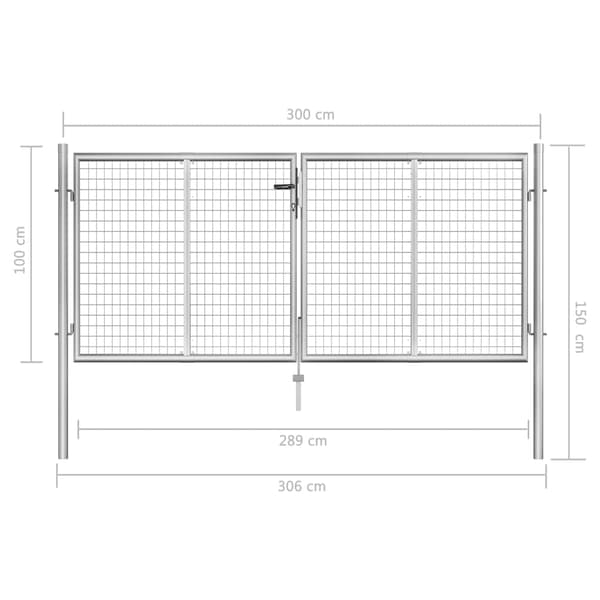 vidaXL Trädgårdsgrind galvaniserat stål 306x100 cm silver Silver
