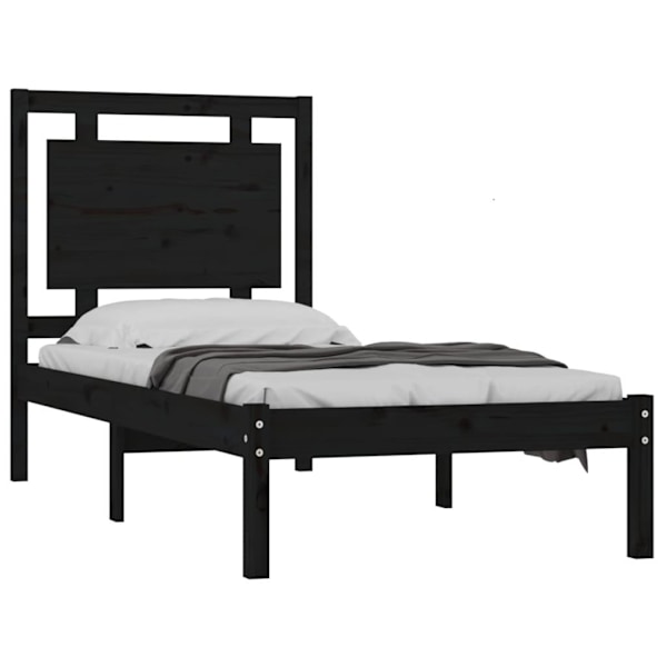 vidaXL Sängram svart massivt trä 90x190 cm Svart