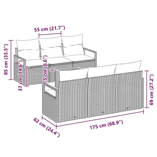vidaXL Trädgårdsoffset med kudde 7 pcs Beige konstrotting Beige