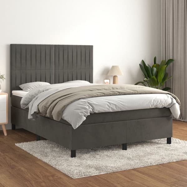 vidaXL Ramsäng med madrass mörkgrå 140x200 cm sammet Grå