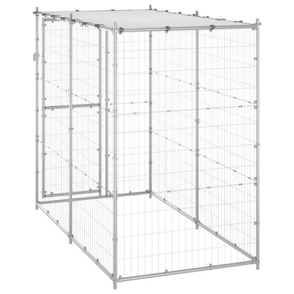 vidaXL Hundgård för utomhusbruk stål med tak 110x220x180 cm Silver