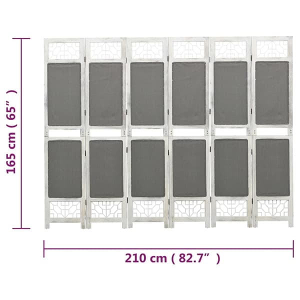 vidaXL Rumsavdelare 6 paneler grå 210x165 cm tyg Grå