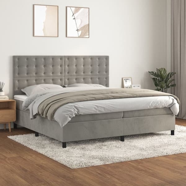 vidaXL Ramsäng med madrass ljusgrå 200x200 cm sammet Grå