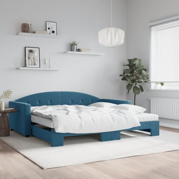 vidaXL Dagbädd utdragbar och madrasser blå 100x200 cm sammet Blå