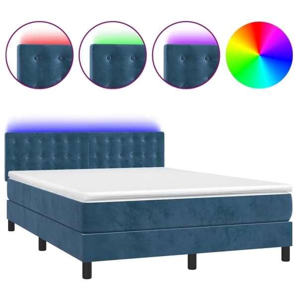 vidaXL Ramsäng med madrass & LED mörkblå 140x190 cm sammet Blå