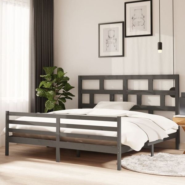 vidaXL Sängram grå massiv furu 200x200 cm Grå