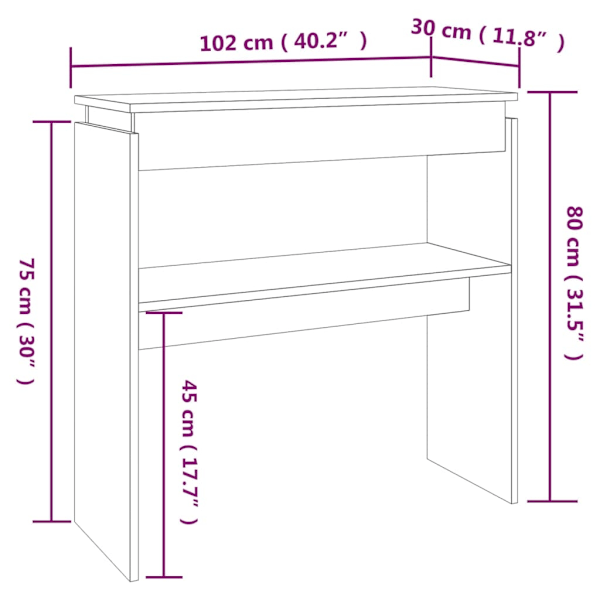 vidaXL Avlastningsbord rökfärgad ek 102x30x80 cm konstruerat trä Brun