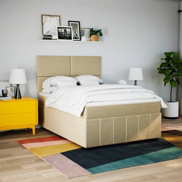 vidaXL Ramsäng med madrass gräddvit 160x200 cm tyg Kräm