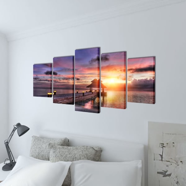 vidaXL Uppsättning väggbonader på duk: strand med brygga 100 x 50 cm multifärg