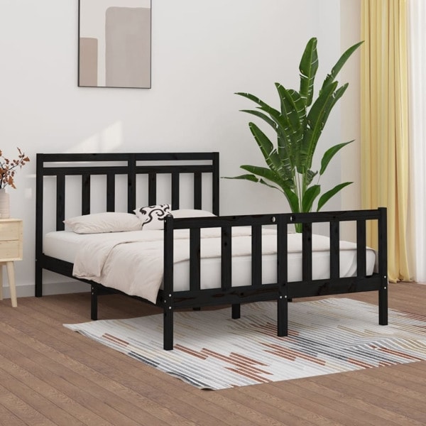 vidaXL Sängram svart massiv furu 120x200 cm Svart