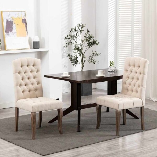 vidaXL Matstolar 2 st beige linnedesign tyg Beige