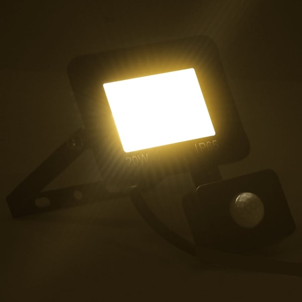vidaXL Strålkastare med sensor 20 W LED varmvit Svart