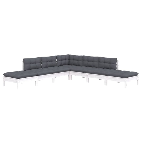 vidaXL Loungegrupp med dynor 7 delar vit massiv furu Vit