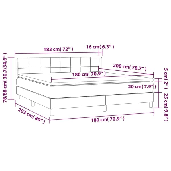 vidaXL Ramsäng med madrass mörkgrå 180x200 cm tyg Grå