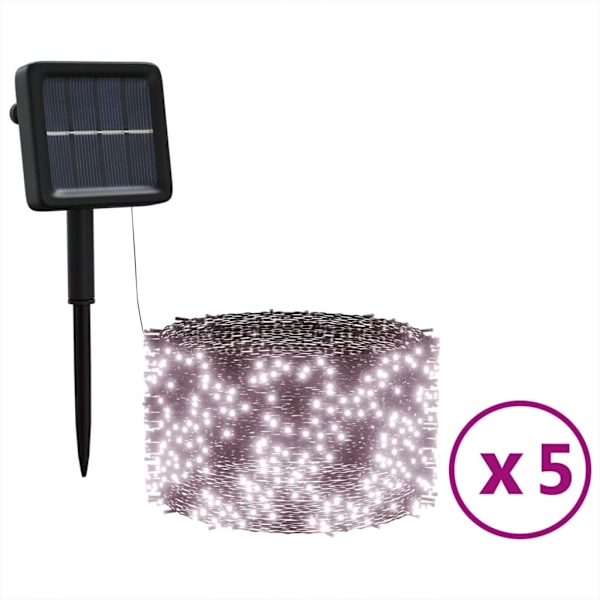 vidaXL Soldriven ljusslinga 5 st 5x200 lysdioder varmvit inne/ute Vit