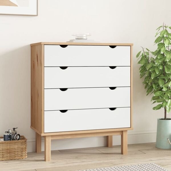 vidaXL Byrå OTTA brun&vit 76,5x39,5x90cm massiv furu Vit