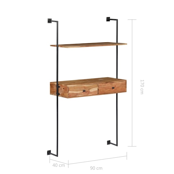 vidaXL Väggmonterat skrivbord 90x40x170 cm massivt akaciaträ Brun