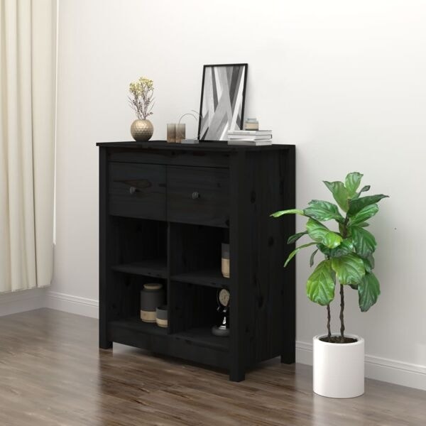 vidaXL Skänk svart 70x35x80 cm massiv furu Svart