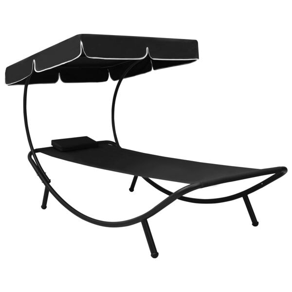 vidaXL Solsäng med tak & kudde svart Svart