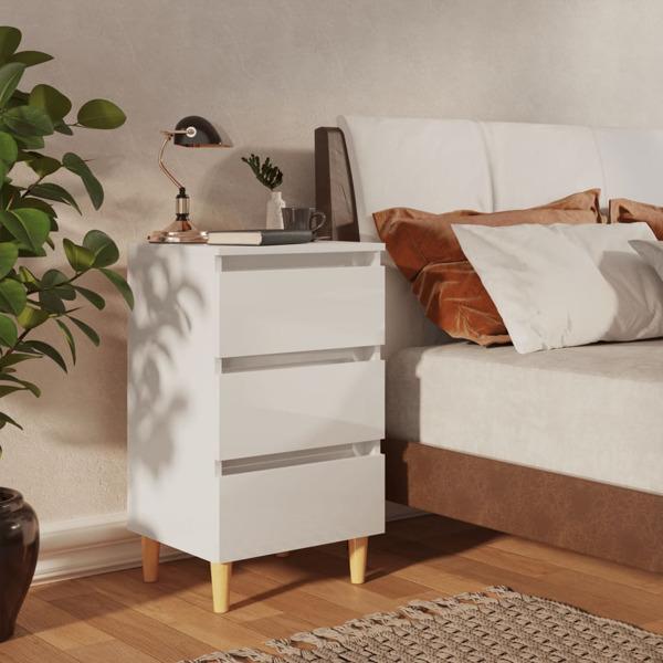 vidaXL Sängbord med ben i massivt trä vit högglans 40x35x69 cm Vit