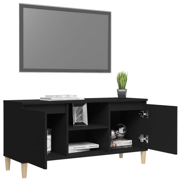 vidaXL TV-bänk med massiva ben svart 103,5x35x50 cm Svart