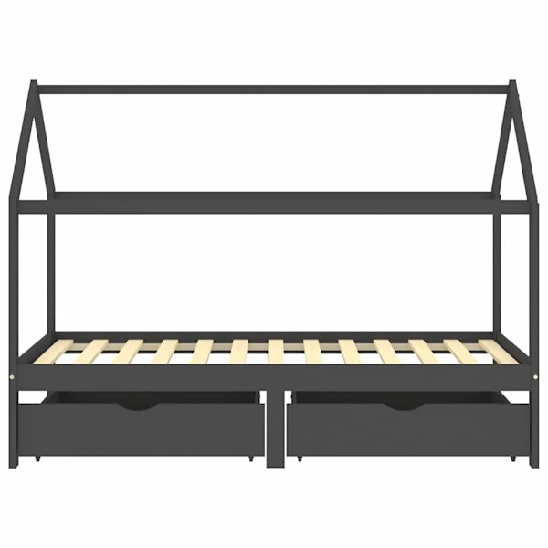 vidaXL Barnsäng med låda mörkgrå massiv furu 90x200 cm grå