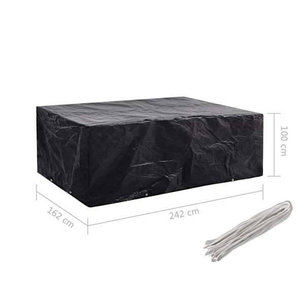 vidaXL Överdrag för trädgårdsmöbler 8 öljetter 242x162x100 cm Svart