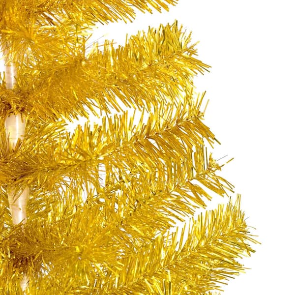 vidaXL Belyst plastgran med kulor guld 210 cm PET Guld