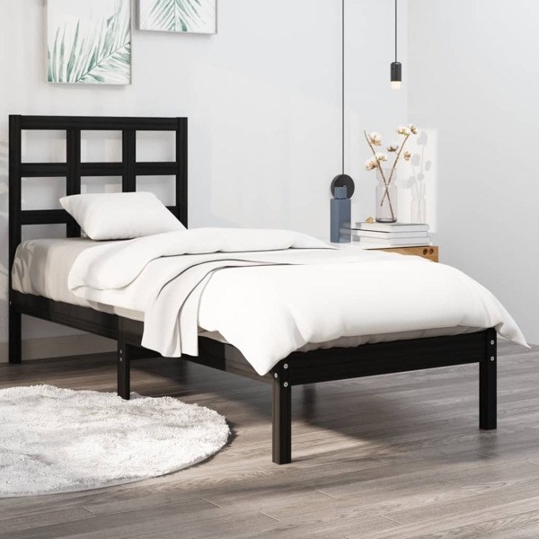 vidaXL Sängram svart massivt trä 90x190 cm Svart