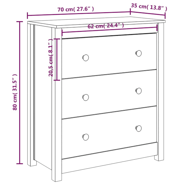 vidaXL Skänk vit 70x35x80 cm massiv furu Vit