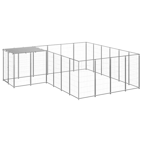 vidaXL Hundgård silver 8,47 m² stål Silver