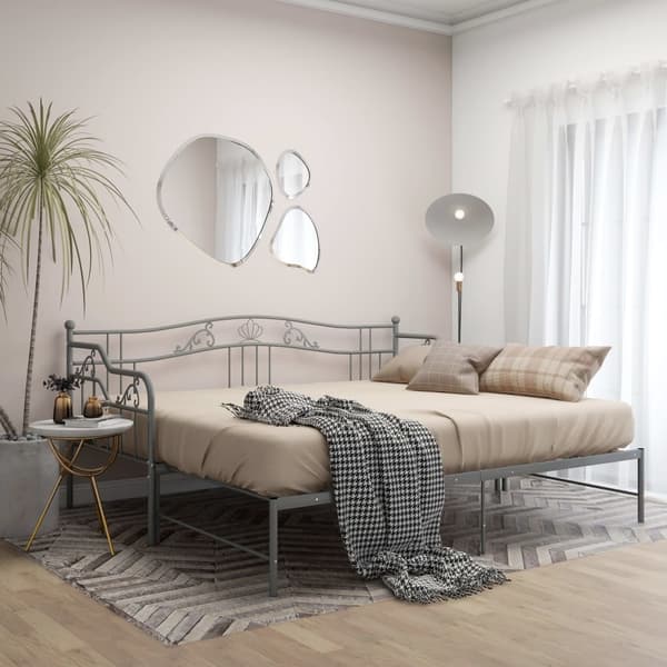 vidaXL Utdragbar sängram bäddsoffa grå metall 90x200 cm grå
