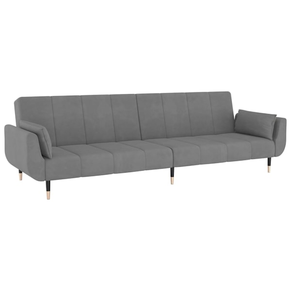 vidaXL Bäddsoffa 2-sits med två kuddar ljusgrå sammet Grå