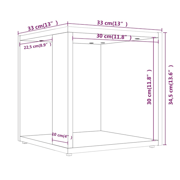 vidaXL Sidobord rökfärgad ek 33x33x34,5 cm konstruerat trä Brun