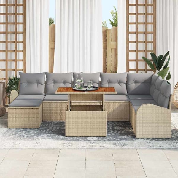 vidaXL Trädgårdsoffset med kudde 9 pcs beige och ljusgrå Beige