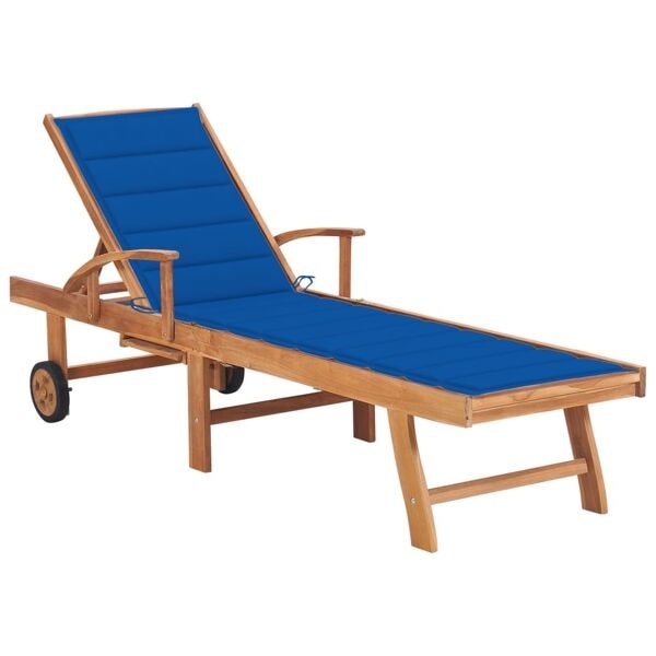 vidaXL Solsäng med kungsblå dyna massiv teak Blå