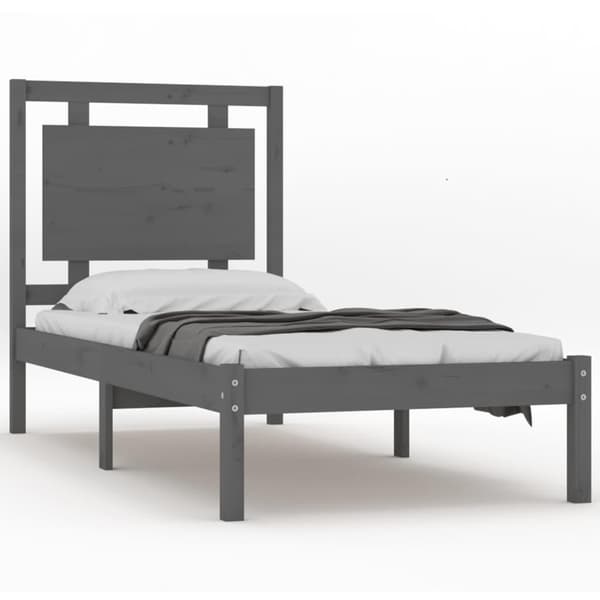 vidaXL Sängram grå massivt trä 90x200 cm Grå
