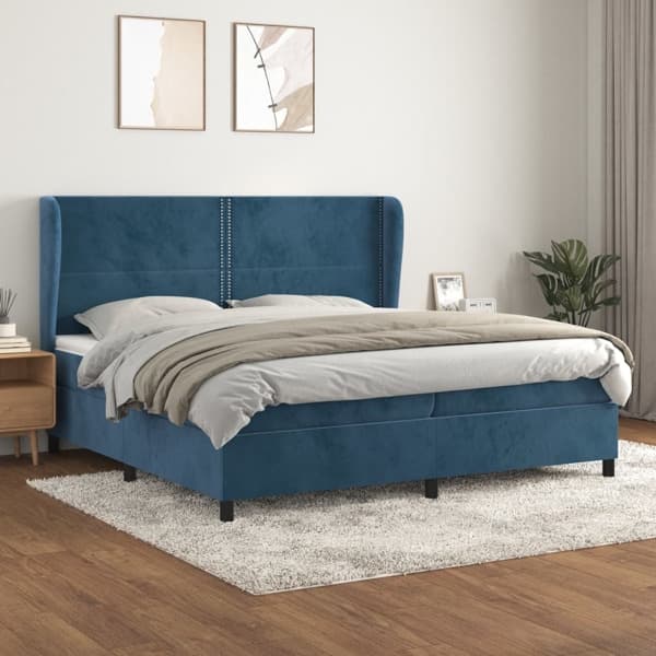 vidaXL Ramsäng med madrass mörkblå 200x200 cm sammet Blå