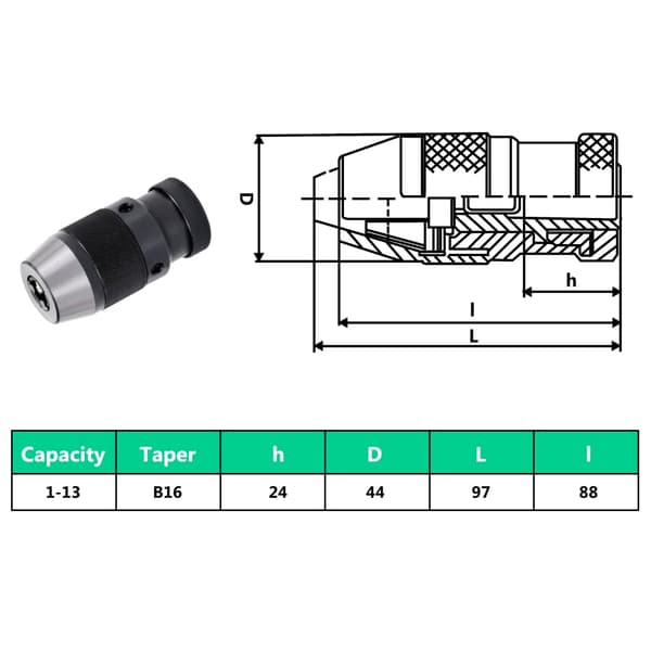 vidaXL Snabbchuck MT2-B16 med 13 mm spännvidd 1-13B16 Silver