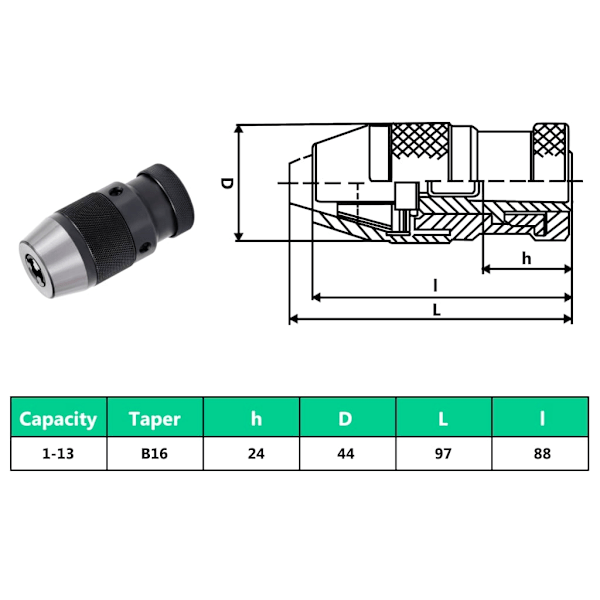 vidaXL Snabbchuck MT2-B16 med 13 mm spännvidd Silver