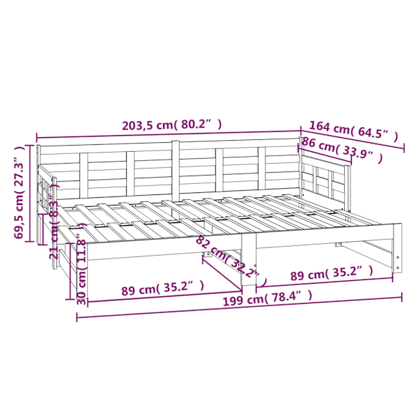 vidaXL Bäddsoffa massiv furu 2x(80x200) cm Brun