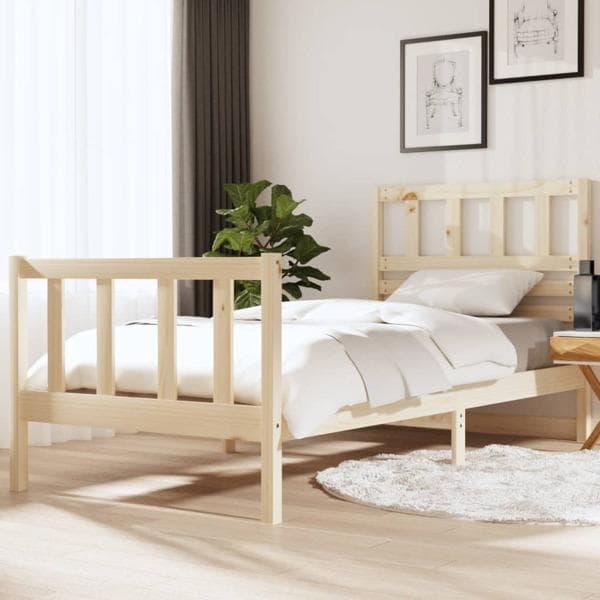 vidaXL Sängram massiv furu 90x190 cm Brun