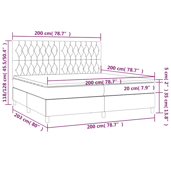 vidaXL Ramsäng med madrass mörkgrå 200x200 cm sammet Grå