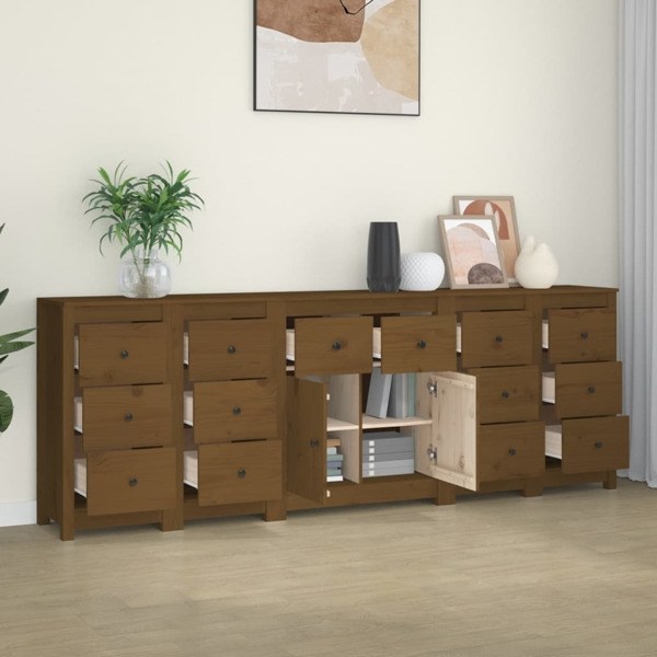 vidaXL Skänk honungsbrun 230x35x80 cm massiv furu Brun