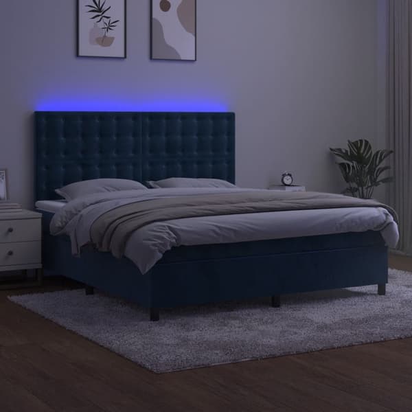 vidaXL Ramsäng med madrass & LED mörkblå 160x200 cm sammet Blå