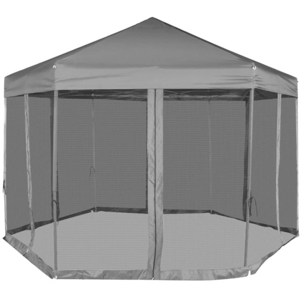 vidaXL Pop-Up Partytält med 6 sidoväggar sexkantigt 3,6x3,1 m gr grå