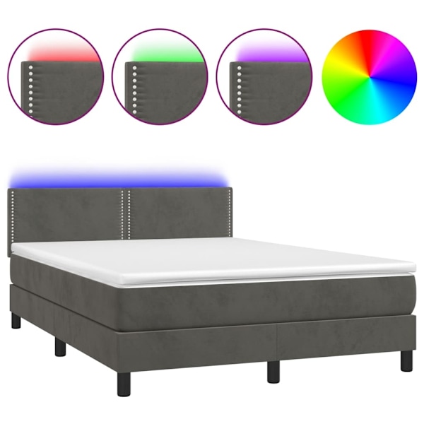 vidaXL Ramsäng med madrass & LED mörkgrå 140x200 cm sammet Grå