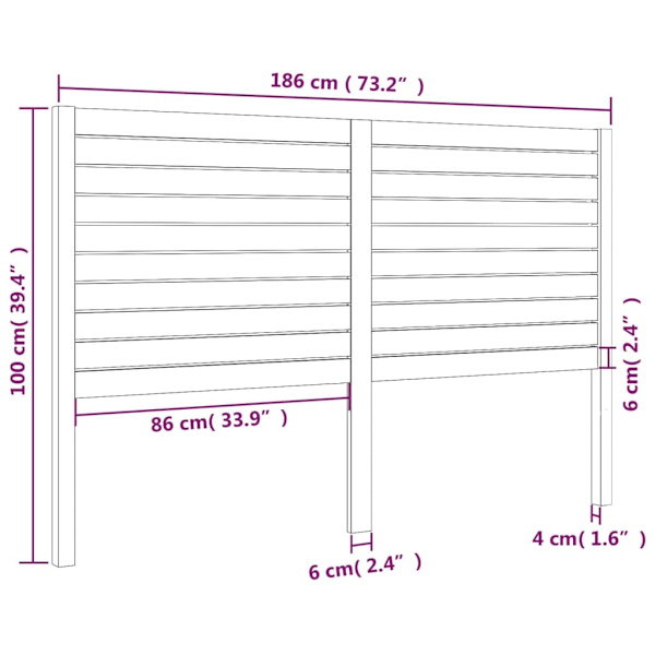 vidaXL Sänggavel svart 186x4x100 cm massiv furu Svart