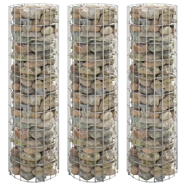 vidaXL Planteringsgabion 3 st upphöjd rund galvaniserat stål Ø30x100cm Silver
