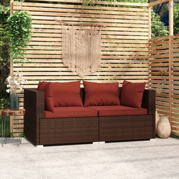 vidaXL Soffa 2-sits med dynor konstrotting brun Brun